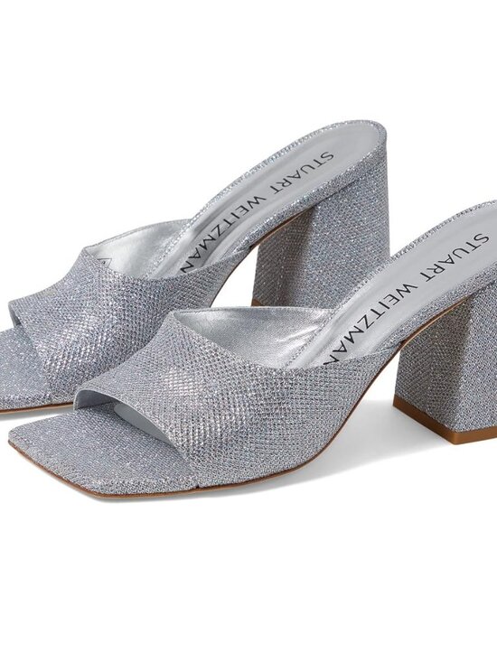 Stuart Weitzman Shoes - Stuart Weitzman Tia 85 Flareblock Slide Silver Sandals Women's 7 B - SAVE $100.0